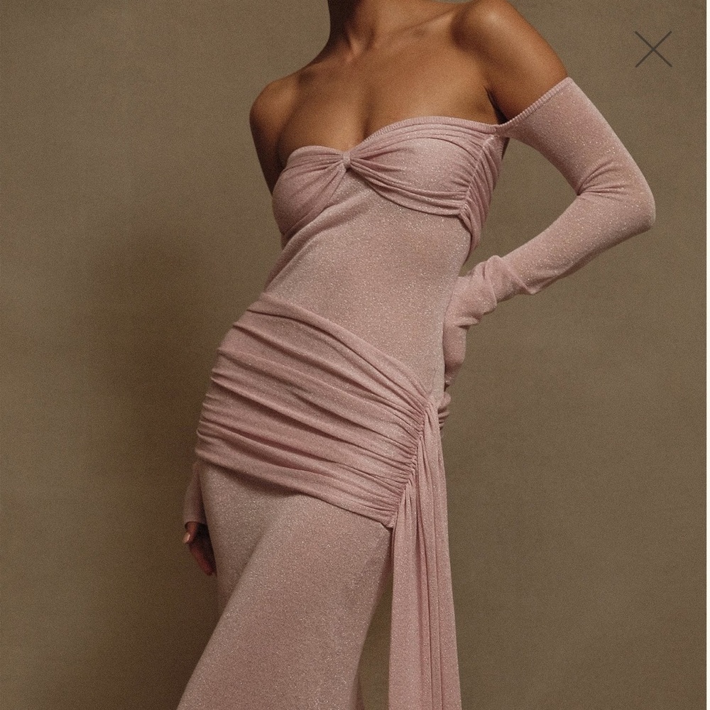 Meshki Pink Asymmetrical Ruched Maxi Dress